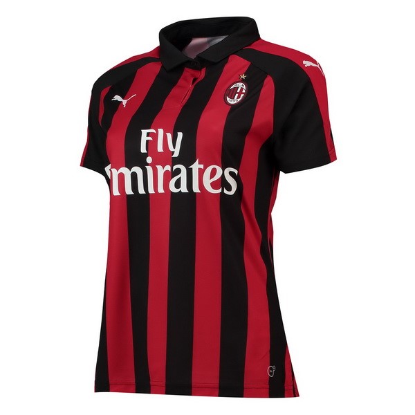 Camiseta AC Milan Replica Primera Ropa Mujer 2018/19 Rojo Negro